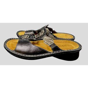 Naot 36 Pewter & Black Leather Cut Out  Slide Sandals Women’s 5.5 Slip On